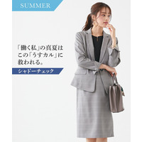 【レディーススーツ】うすカルストレッチタイトスカートスーツ(テーラードジャケット+タイトスカート）(多機能シャドーチェック)　大きいサイズ