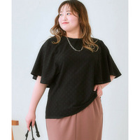 フレア袖カットソージャガードプルオーバー　大きいサイズ