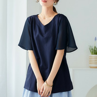 美ラクRUタッチ袖シフォン使い浅Vネックトップス（接触冷感・UVカット）　大きいサイズ