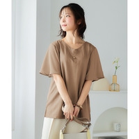 美ラクRUタッチ袖シフォン使い浅Vネックトップス（接触冷感・UVカット）　大きいサイズ