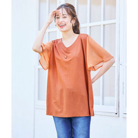 美ラクRUタッチ袖シフォン使い浅Vネックトップス（接触冷感・UVカット）　大きいサイズ