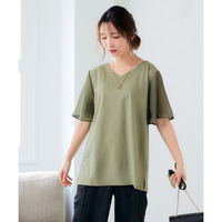 美ラクRUタッチ袖シフォン使い浅Vネックトップス（接触冷感・UVカット）　大きいサイズ