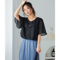 美ラクRUタッチ袖シフォン使い浅Vネックトップス（接触冷感・UVカット）　大きいサイズ