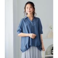 しわになりにくいとろみ素材5分袖フロントタックゆるシャツ（イージーケア）　大きいサイズ