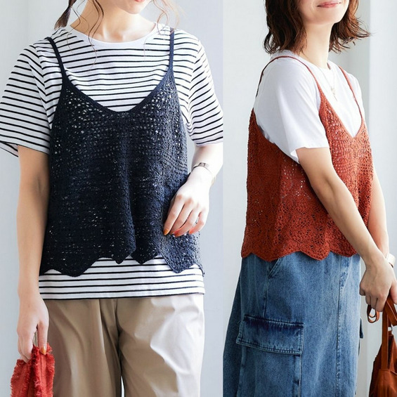 2点セット(カギ針編風キャミソール+Tシャツ) 大きいサイズ【アリノマ/Alinoma】 2点セット(カギ針編風キャミソール+Tシャツ) 大きいサイズ【アリノマ/Alinoma】