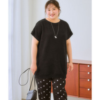 サイドライン切替カットソー楊柳チュニック　大きいサイズ