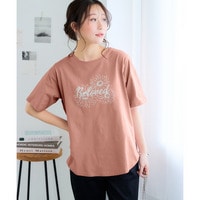 【吸汗速乾】裾ラウンドプリントＴシャツ　大きいサイズ