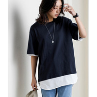 綿100％汗染みしにくい5分袖重ね着風チュニック　大きいサイズ