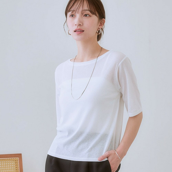 スラブシアー5分袖コンパクトTシャツ 大きいサイズ【アリノマ/Alinoma】 スラブシアー5分袖コンパクトTシャツ 大きいサイズ【アリノマ/Alinoma】
