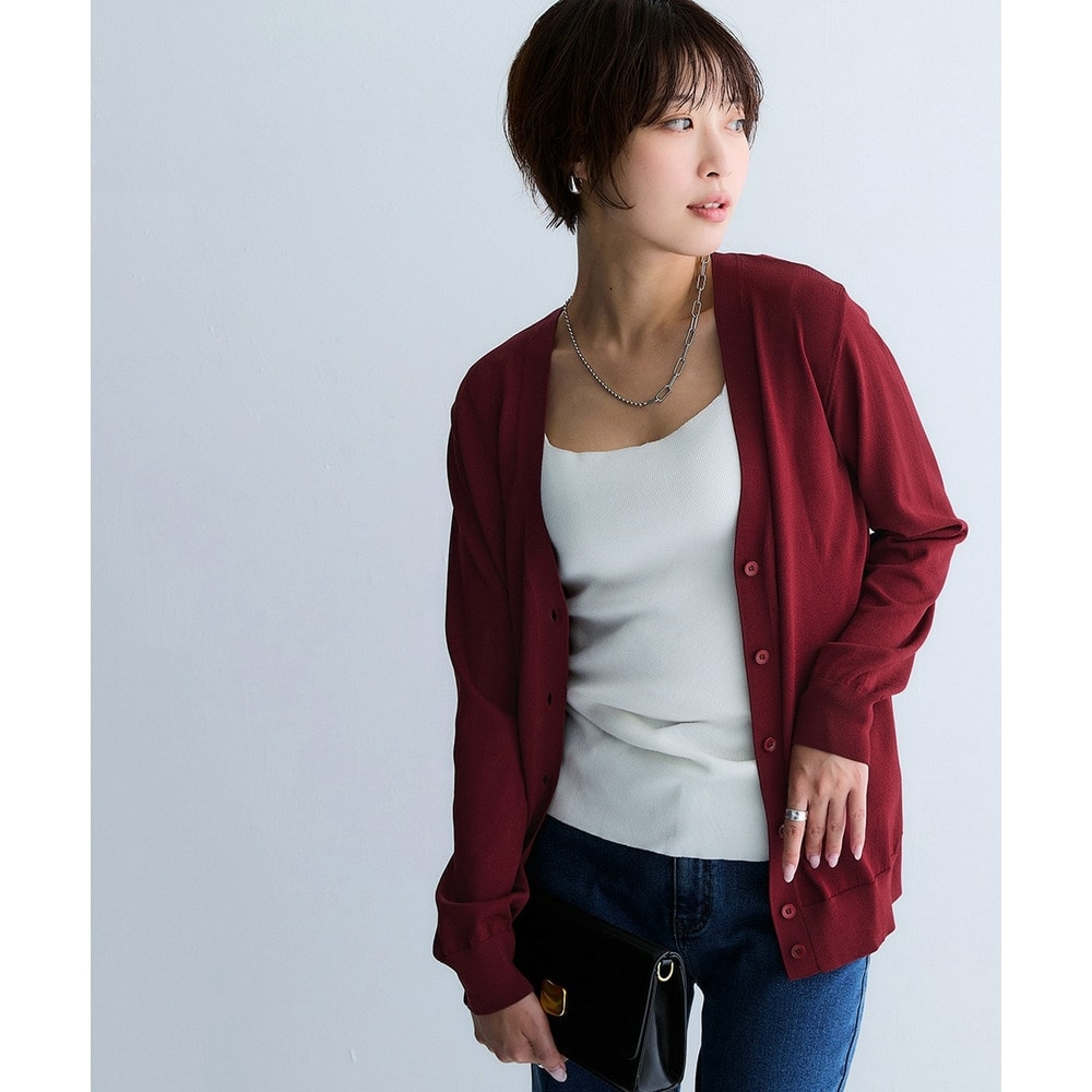 【アイスクリーンプレミアム】Vネックニットカーディガン(毛玉になりにくい・UVカット・洗濯機で洗える・遮熱) 大きいサイズ1
