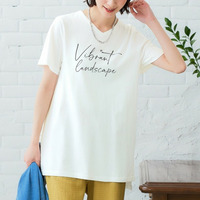 【綿100%】プリントVネックチュニックTシャツ（接触冷感・UVカット）（選べる柄） 大きいサイズ