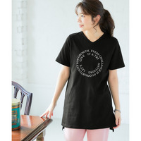 【綿100%】プリントVネックチュニックTシャツ（接触冷感・UVカット）（選べる柄） 大きいサイズ