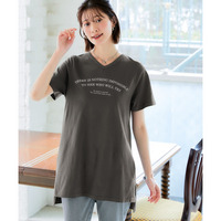 【綿100%】プリントVネックチュニックTシャツ（接触冷感・UVカット）（選べる柄） 大きいサイズ