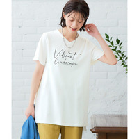 【綿100%】プリントVネックチュニックTシャツ（接触冷感・UVカット）（選べる柄） 大きいサイズ
