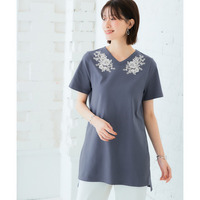 【綿100%】プリントVネックチュニックTシャツ（接触冷感・UVカット）（選べる柄） 大きいサイズ