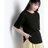 ランダムリブカットソーヘンリーネック５分袖プルオーバー（薄手素材） 大きいサイズ