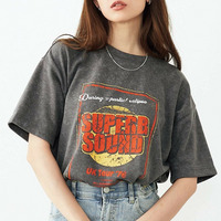 ピグメントライクビンテージ風オーバーサイズプリントTシャツ 大きいサイズ