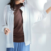 ひんやり涼しいシアースラブクルーネック7分袖ゆるカーディガン（UVカット・接触冷感） 大きいサイズ