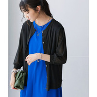 ひんやり涼しいシアースラブクルーネック7分袖ゆるカーディガン（UVカット・接触冷感） 大きいサイズ