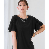 落ち感素材袖フリルシルキーカットソートップス（接触冷感・UVカット・吸汗速乾） 大きいサイズ