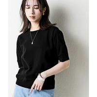 さらっとかるい綿混クルーネック半袖ニットトップス【接触冷感・毛玉になりにくい】 大きいサイズ