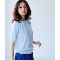 【T-KNIT】綿混クルーネック半袖ニットトップス【接触冷感・毛玉になりにくい】 大きいサイズ