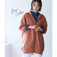 綿100％ジップアップロング丈ビッグパーカー 大きいサイズ