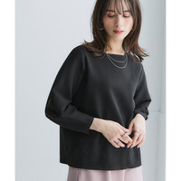 ふっくらかるいフォルムニットボートネッククロップド丈七分袖トップス(ハンガー干し可能)　大きいサイズ