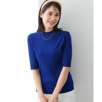 ５分袖ワイドリブニット（乾燥機OK・ウォッシャブル・静電防止・毛玉になりにくい・UVカット） 大きいサイズ