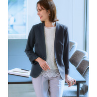 洗えるストレッチダブルクロスノーカラージャケット（ストレッチ・しわになりにくい・ＵＶカット・洗濯機OK）（レギュラー丈）<大きいサイズ有>