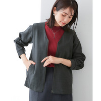 麻調合繊Vカラージップジャケット（しわになりにくい・接触冷感・ＵＶカット・ウォッシャブル）<大きいサイズ有>
