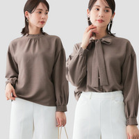 麻調合繊２WAYリボンブラウス（しわになりにくい・接触冷感・ＵＶカット・ウォッシャブル）<大きいサイズ有>