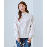フロントケーブル編みハイネックニット（毛玉になりにくい・タンブル乾燥OK）<大きいサイズ有>