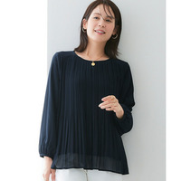 【あったか裏地付】フロントプリーツブラウス<大きいサイズ有>