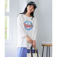 バスク素材綿混オーバーサイズ7分袖プリントTシャツ 大きいサイズ
