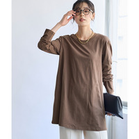 綿100％汗染みしにくいクルーネック長袖チュニックTシャツ 大きいサイズ