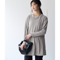 綿100％汗染みしにくいクルーネック長袖チュニックTシャツ 大きいサイズ