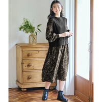 カットソーリブベスト重ね着風ワンピース 大きいサイズ