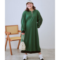 ロング丈サイドラインジャージワンピース 大きいサイズ