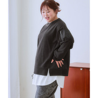 異素材使い袖ポケット変わりカノコカットソープルオーバー 大きいサイズ