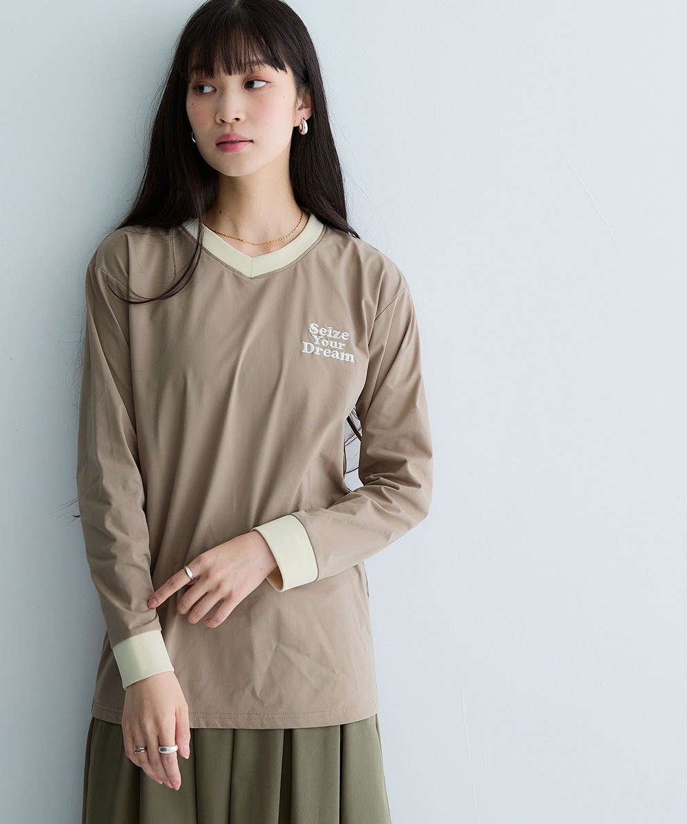 綿タッチ多機能刺しゅうVネックTシャツ（吸汗速乾・UVカット・抗菌防臭・形態安定） 大きいサイズ