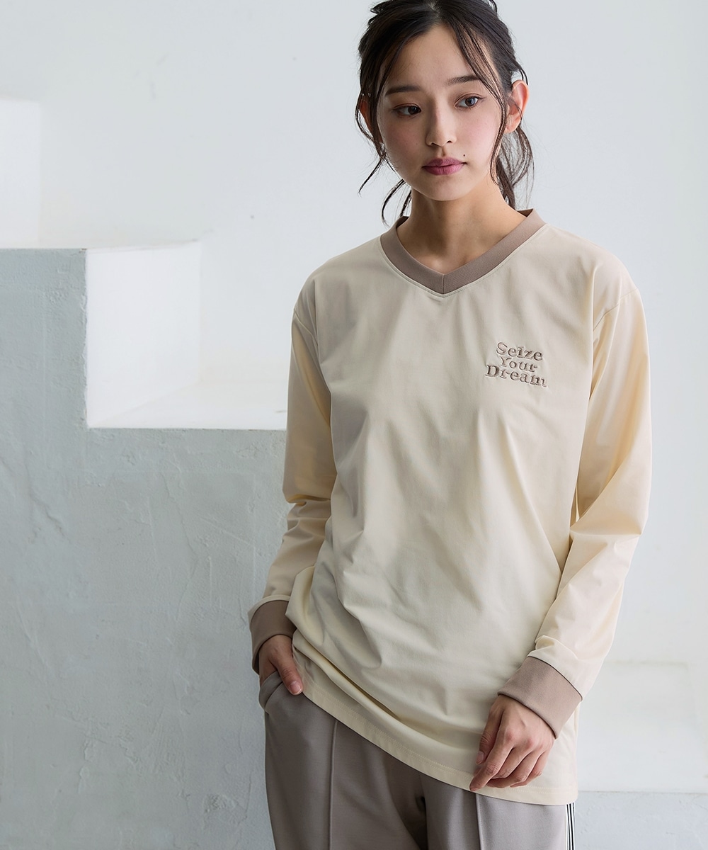 綿タッチ多機能刺しゅうVネックTシャツ（吸汗速乾・UVカット・抗菌防臭・形態安定） 大きいサイズ