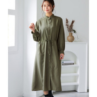 フリルスタンドカラーロング丈シャツワンピース【カレンデュラオイル加工】 大きいサイズ