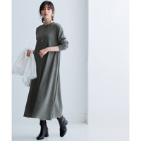 ワッフル素材ロング丈フレアワンピース（UVカット） 大きいサイズ