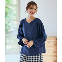 袖タックスリープVネックドルマントップス 大きいサイズ