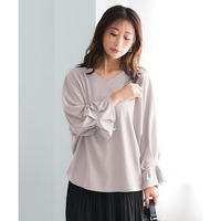 袖タックスリープVネックドルマントップス 大きいサイズ