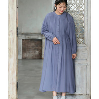 綿混スタンドカラーピンタックシャツワンピース 大きいサイズ