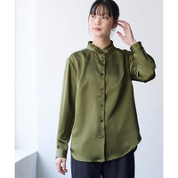 サテンフリルブラウス（防しわ） 大きいサイズ