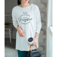 綿100％長袖プリントAラインチュニックTシャツ（UVカット） 大きいサイズ