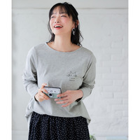 綿100％長袖プリントAラインチュニックTシャツ（UVカット） 大きいサイズ